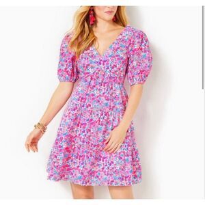 Lilly Pulitzer Nalani Lined Cotton Dress in Aura Pink/Baby Boomer